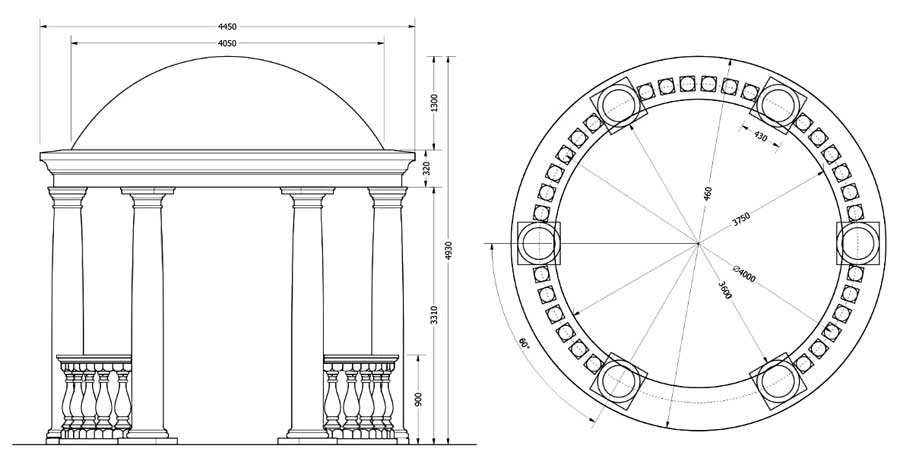Беседка ротонда чертеж