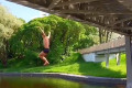 Купальщики прыгают с моста в Большой городской пруд
